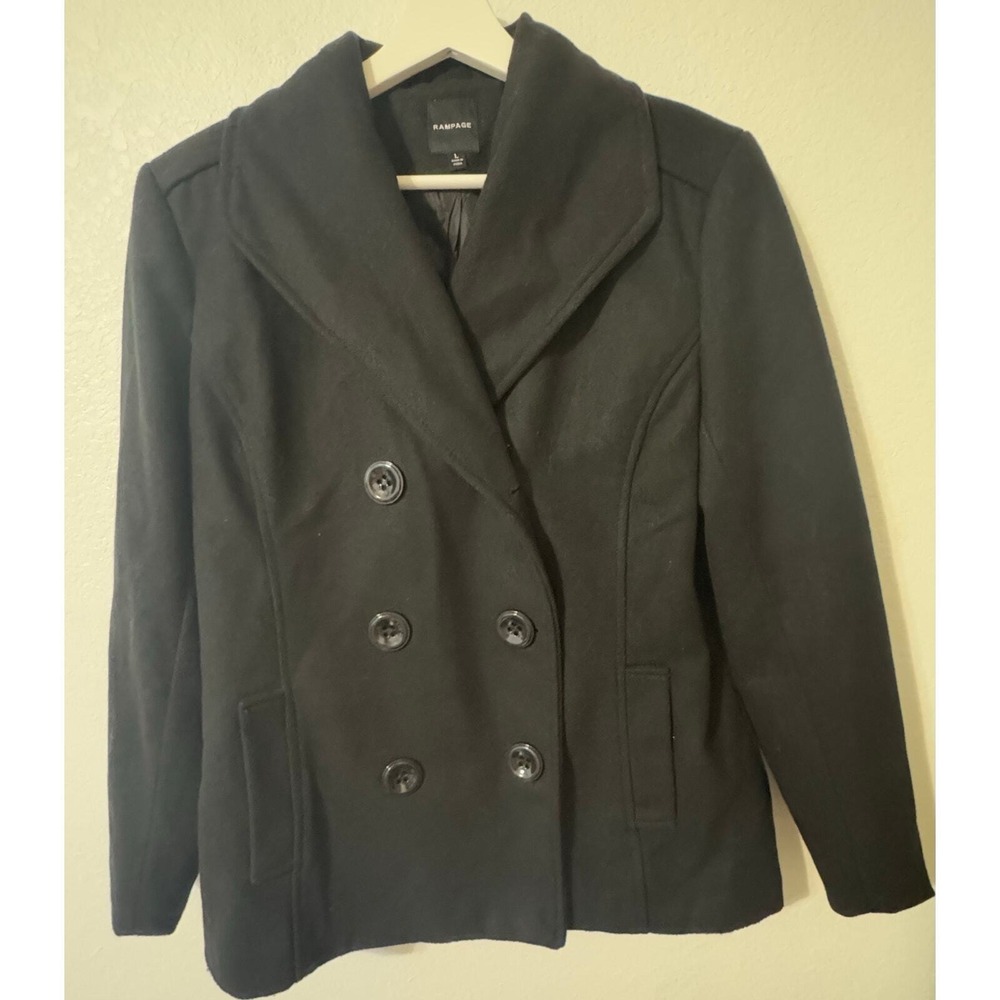 Rampage Womens Double Breasted Pea Coat Jacket Large Career Casual Black